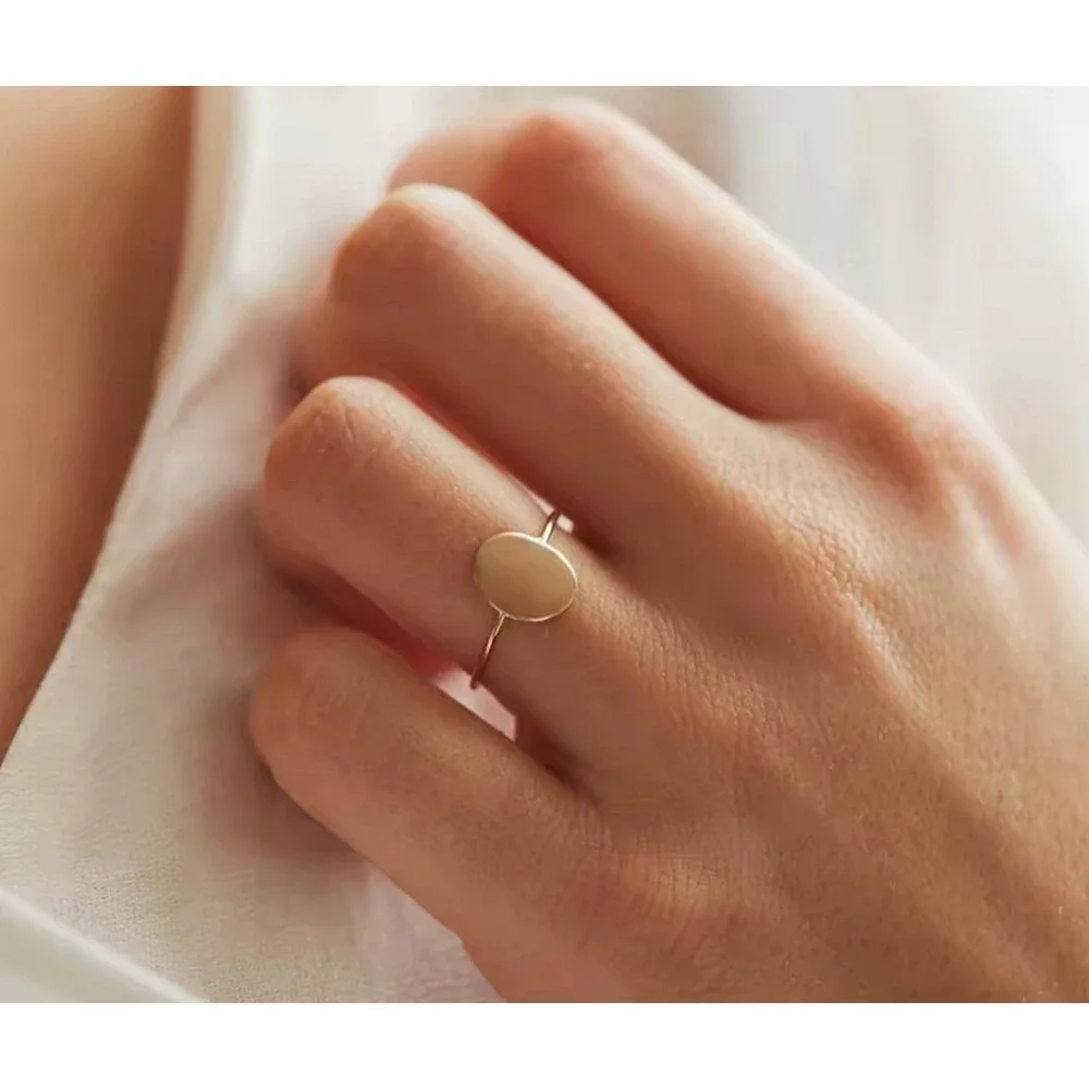 14k‎ Gold over Silver Oval Signet Ring Minimalist Stacking Band Statement Ring